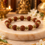 5 Mukhi Copper Rudraksha Bracelet with Brass Accents