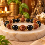 Black Obsidian Bracelet With 5 Mukhi Rudraksha Beads