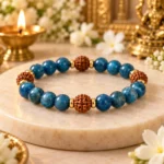 Blue Apatite Bracelet With 5 Mukhi Rudraksha Beads