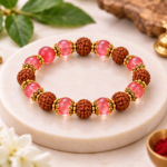 Cherry Quartz Bracelet With 5 Mukhi Rudraksha Beads