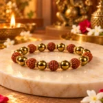 Golden Hematite Bracelet With 5 Mukhi Rudraksha Beads