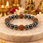 Hematite Bracelet With 5 Mukhi Rudraksha Beads