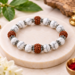 Howlite Bracelet With 5 Mukhi Rudraksha Beads