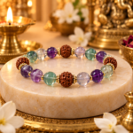 Multi Fluorite Bracelet With 5 Mukhi Rudraksha Beads