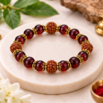 Red Garnet Bracelet With 5 Mukhi Rudraksha Beads
