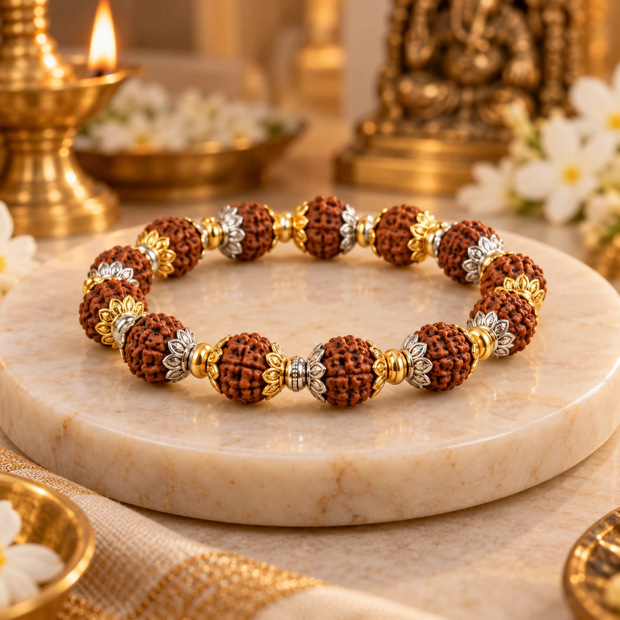 Rudraksha Bracelet with Silver and Gold Plated Rudraksha Bracelet with Silver and Gold Plated - Image 1