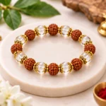 Rudraksha Crystal Sphatik Bracelet with Golden Capping